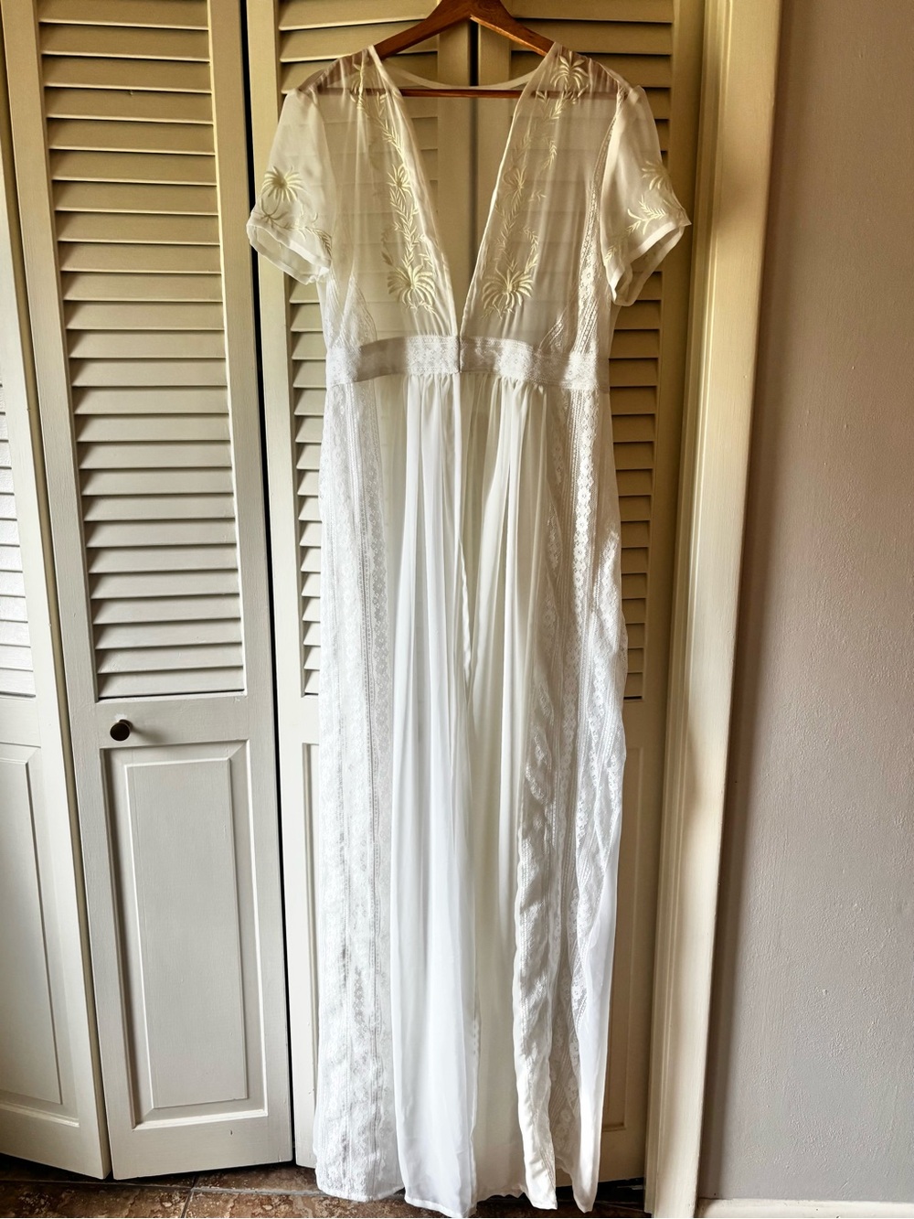 Lace Sheer Embroidered Maxi Dress Boho Romantic Wedding Bridal Festival
